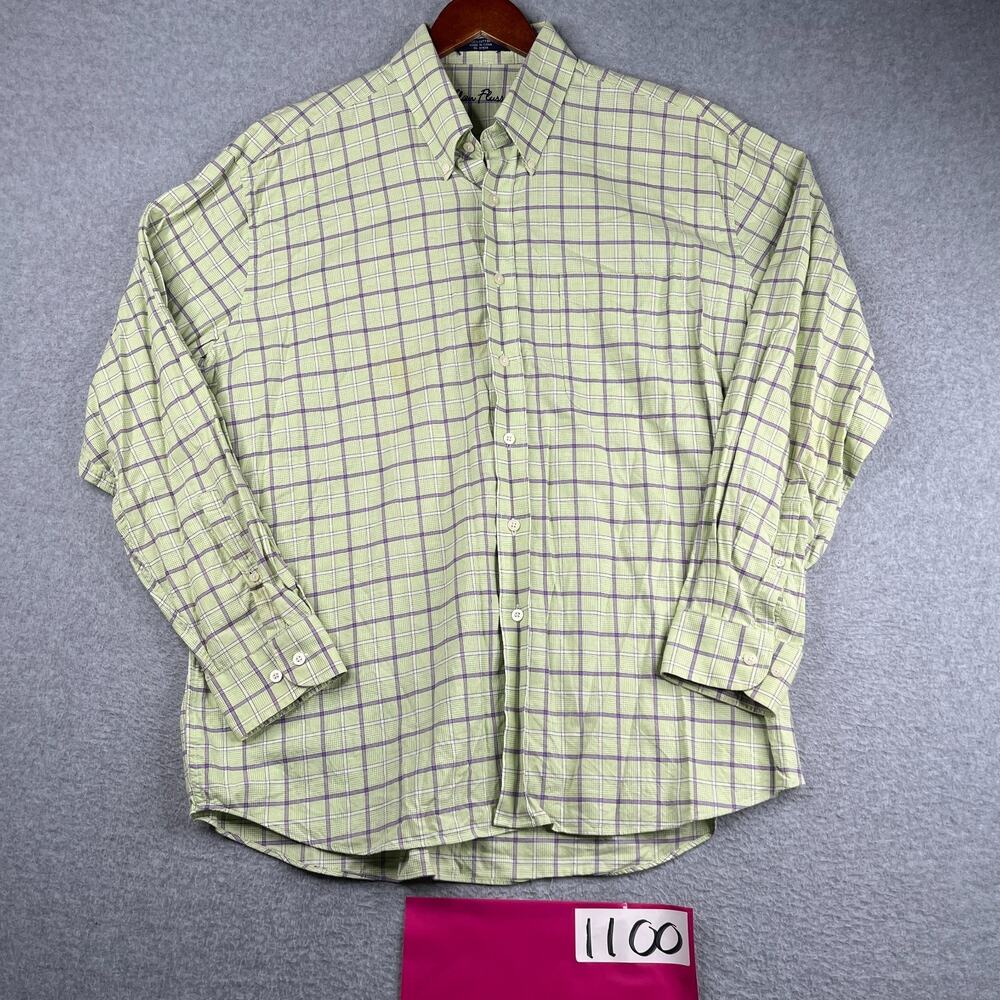 Alan Flusser Shirt XL Green Purple Check Casual Button Up Long Sleeve Mens